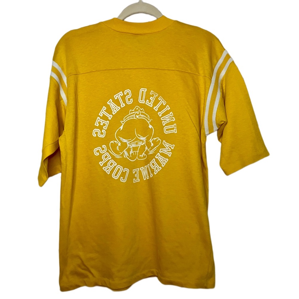 Vintage 80s USMC Cartoon Bulldog Varsity Ringer T-Shirt